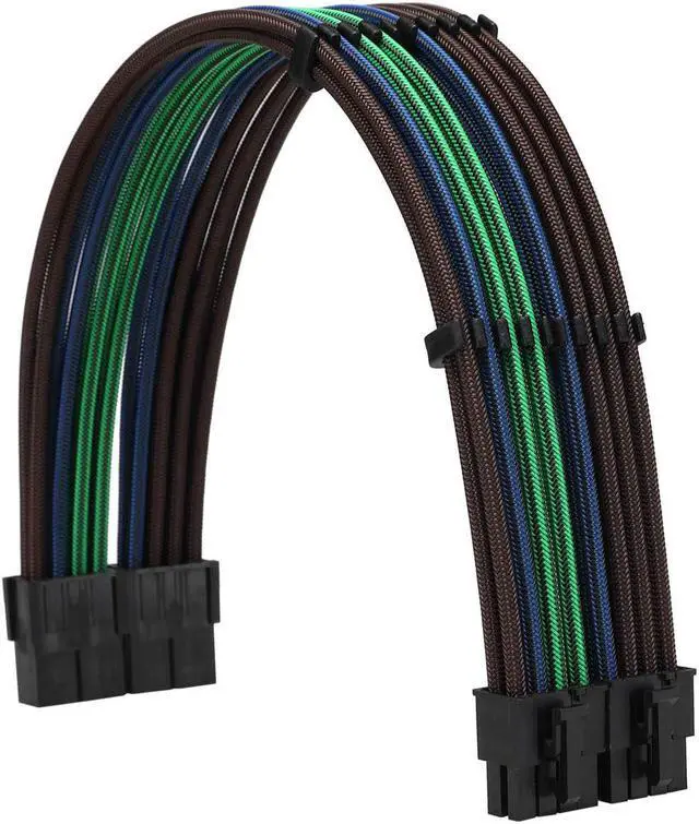 Alt view image 3 of 6 - FormulaMod Power Supply Sleeved Cable 18AWG ATX 24P+ EPS 8-P+PCI-E8-P PSU Extension Cable Kit 30cm Length with Cable Combs (Black-Blue Black-Green Brown)