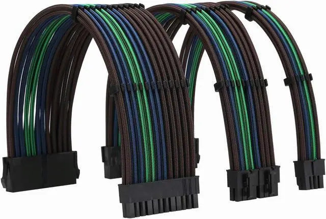 Main image of FormulaMod Power Supply Sleeved Cable 18AWG ATX 24P+ EPS 8-P+PCI-E8-P PSU Extension Cable Kit 30cm Length with Cable Combs (Black-Blue Black-Green Brown)
