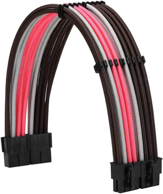 Alt view image 3 of 6 - FormulaMod Power Supply Sleeved Cable 18AWG ATX 24P+ EPS 8-P+PCI-E8-P PSU Extension Cable Kit 30cm Length with Cable Combs (Brown Silver Pink)