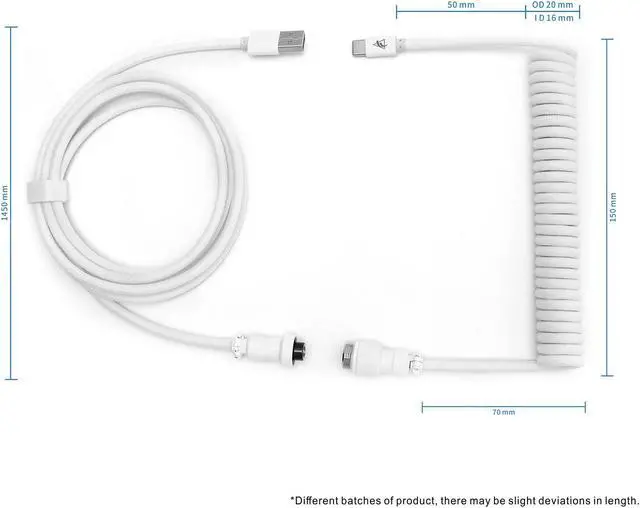 Alt view image 3 of 7 - FormulaMod Custom Coiled Keyboard Cable for Type-C Mechanical Keyboard,Aviator USB Cable for Gaming Keyboard, Pro Double Sleeved Cable with Organizer Zipper Bag