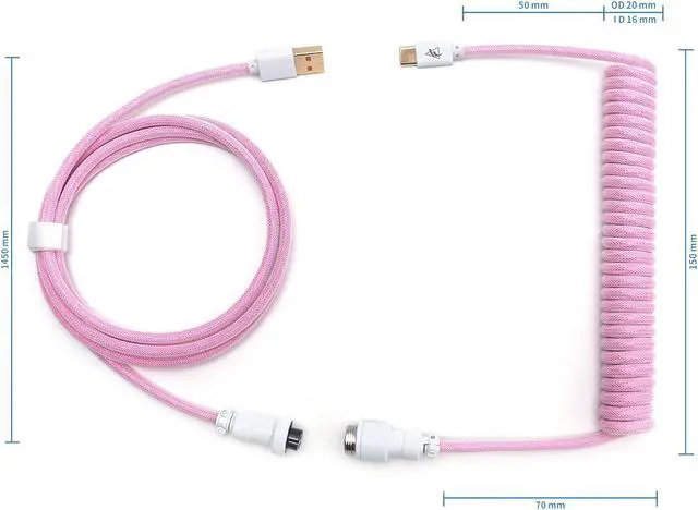 Alt view image 3 of 7 - FormulaMod Custom Coiled Keyboard Cable for Type-C Mechanical Keyboard,Aviator USB Cable for Gaming Keyboard, Pro Double Sleeved Cable with Organizer Zipper Bag