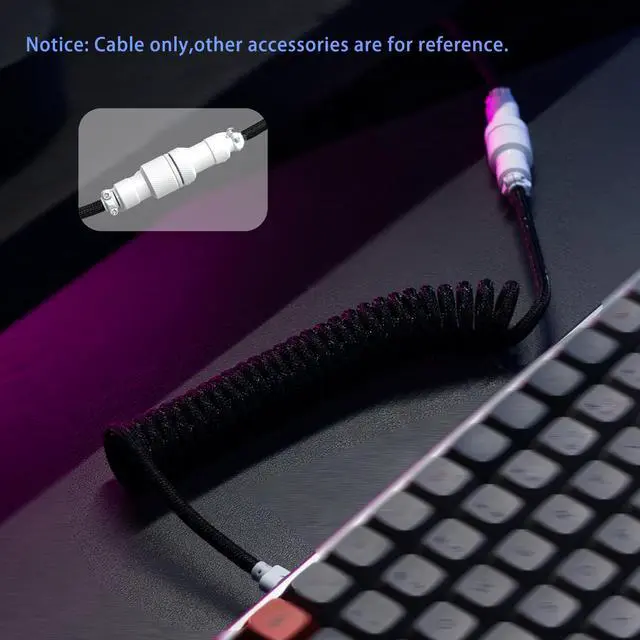 Alt view image 4 of 7 - FormulaMod Custom Coiled Keyboard Cable for Type-C Mechanical Keyboard,Aviator USB Cable for Gaming Keyboard, Pro Double Sleeved Cable with Organizer Zipper Bag