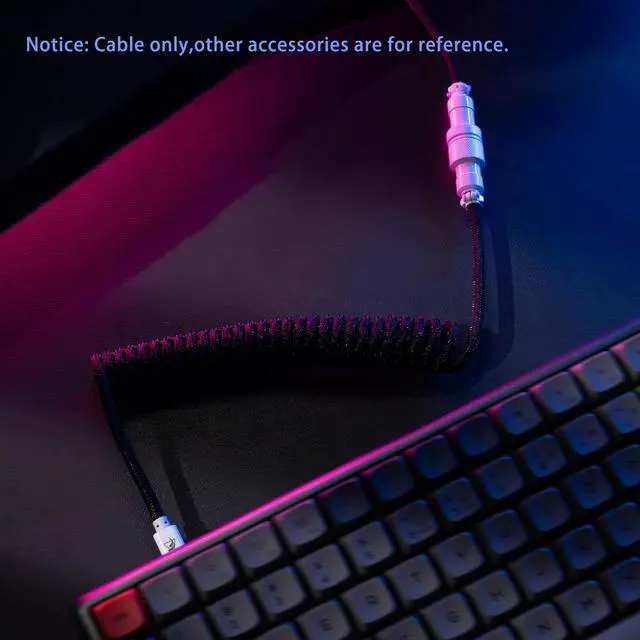 Alt view image 5 of 7 - FormulaMod Custom Coiled Keyboard Cable for Type-C Mechanical Keyboard,Aviator USB Cable for Gaming Keyboard, Pro Double Sleeved Cable with Organizer Zipper Bag