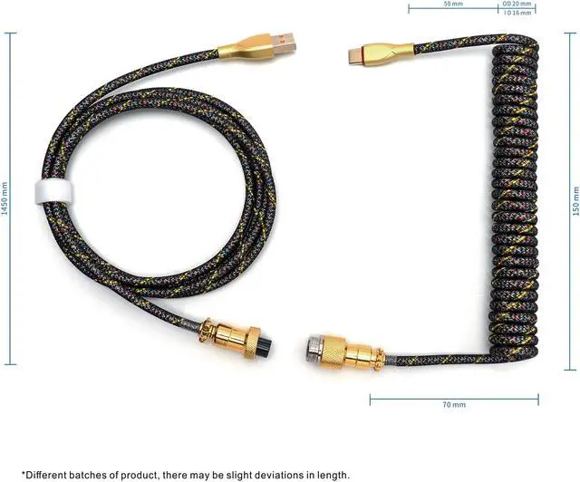 Alt view image 3 of 7 - FormulaMod Custom Coiled Keyboard Cable for Type-C Mechanical Keyboard,Aviator USB Cable for Gaming Keyboard, Pro Double Sleeved Cable with Organizer Zipper Bag