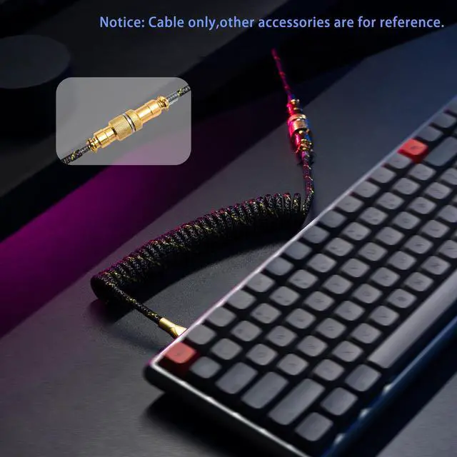 Alt view image 4 of 7 - FormulaMod Custom Coiled Keyboard Cable for Type-C Mechanical Keyboard,Aviator USB Cable for Gaming Keyboard, Pro Double Sleeved Cable with Organizer Zipper Bag