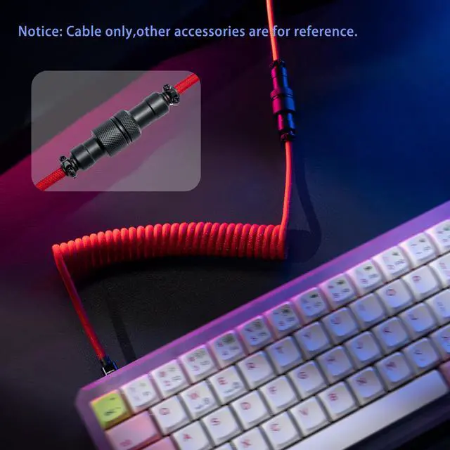 Alt view image 4 of 7 - FormulaMod Custom Coiled Keyboard Cable for Type-C Mechanical Keyboard,Aviator USB Cable for Gaming Keyboard, Pro Double Sleeved Cable with Organizer Zipper Bag