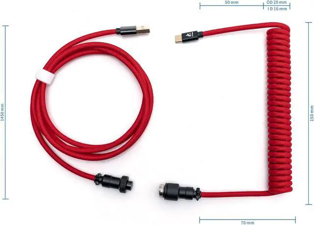 Alt view image 3 of 7 - FormulaMod Custom Coiled Keyboard Cable for Type-C Mechanical Keyboard,Aviator USB Cable for Gaming Keyboard, Pro Double Sleeved Cable with Organizer Zipper Bag