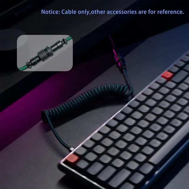 Alt view image 4 of 7 - FormulaMod Custom Coiled Keyboard Cable for Type-C Mechanical Keyboard,Aviator USB Cable for Gaming Keyboard, Pro Double Sleeved Cable with Organizer Zipper Bag