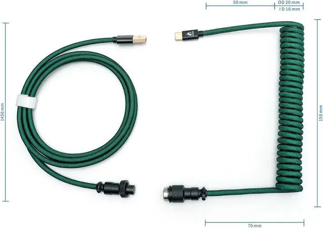 Alt view image 3 of 7 - FormulaMod Custom Coiled Keyboard Cable for Type-C Mechanical Keyboard,Aviator USB Cable for Gaming Keyboard, Pro Double Sleeved Cable with Organizer Zipper Bag