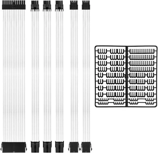 Main image of FormulaMod Advanced PSU Extension Cable Kit, Sleeved PSU Cable Combo, 300mm High Compatibility With Combs, ATX 24Pin / PCI-E GPU 8Pin / EPS CPU 8Pin, Fm-NCK1-I White - Opposite bending