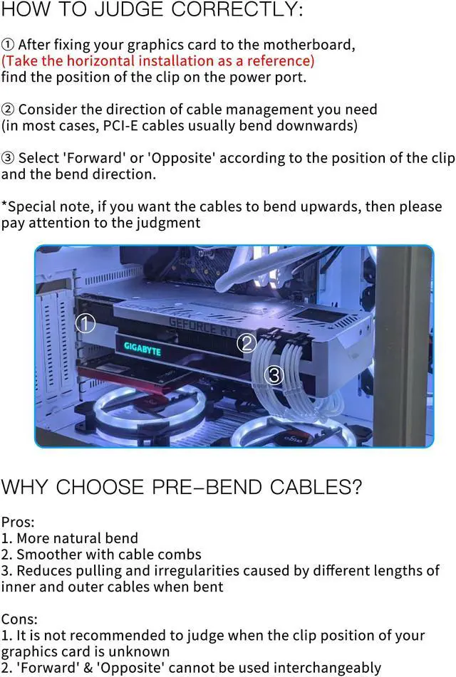 Alt view image 7 of 7 - FormulaMod Advanced PSU Extension Cable Kit, Sleeved PSU Cable Combo, 300mm High Compatibility With Combs, ATX 24Pin / PCI-E GPU 8Pin / EPS CPU 8Pin, Fm-NCK1-I White - Opposite bending
