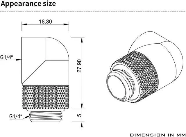 Alt view image 4 of 5 - Barrow 90 Degree Rotary Fitting, Thread G1/4" Male to Female Extender Elbow Fitting Angled Adapter For Water Cooling System, 8 Pack Black Kit TWT90-v2.5