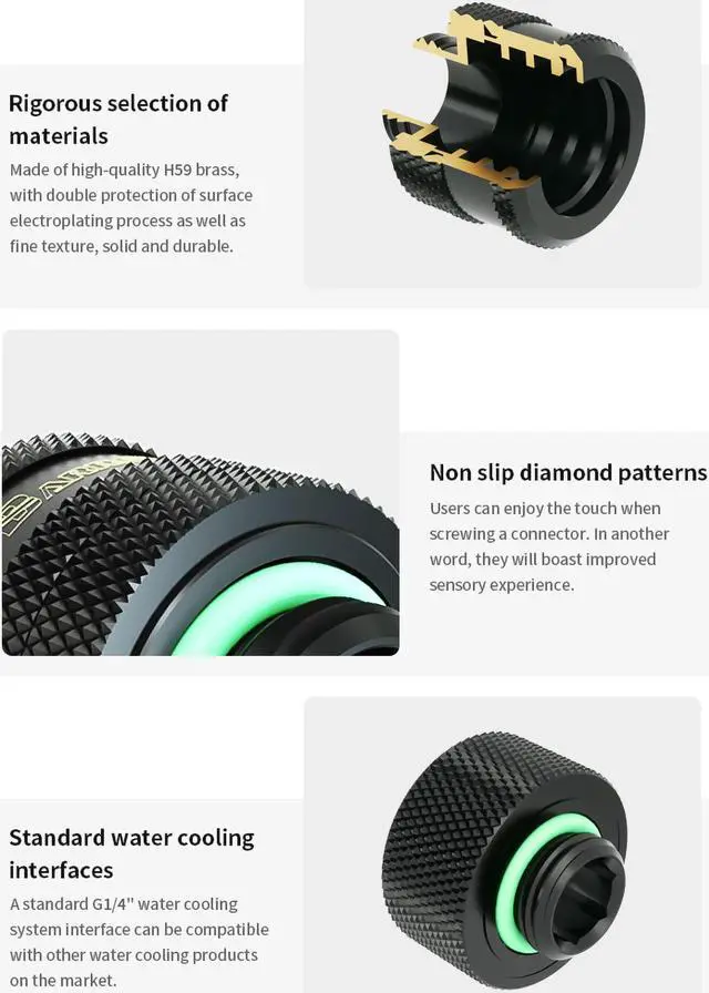 Alt view image 5 of 5 - Barrow 90 Degree Rotary Fitting, Thread G1/4" Male to Female Extender Elbow Fitting Angled Adapter For Water Cooling System, 8 Pack Black Kit TWT90-v2.5