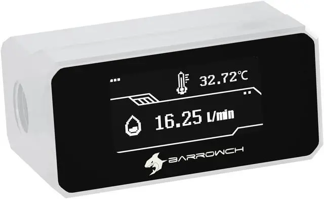 Alt view image 2 of 7 - Barrow OLED Digital Display Water Flow Thermometer, System Monitor POM Body Flow Meter, High Temperature Alarm,  For Water Cooling Loop, White FBFT07