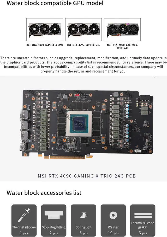 Alt view image 5 of 7 - Barrow GPU Water Block For MSI RTX 4090 Suprim X 24G/ Suprim 24G/ Gaming X Trio 24G, Full Cover With Backplate PC Water Cooling Cooler BS-MSG4090M-PA