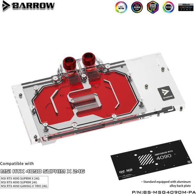Alt view image 2 of 7 - Barrow GPU Water Block For MSI RTX 4090 Suprim X 24G/ Suprim 24G/ Gaming X Trio 24G, Full Cover With Backplate PC Water Cooling Cooler BS-MSG4090M-PA