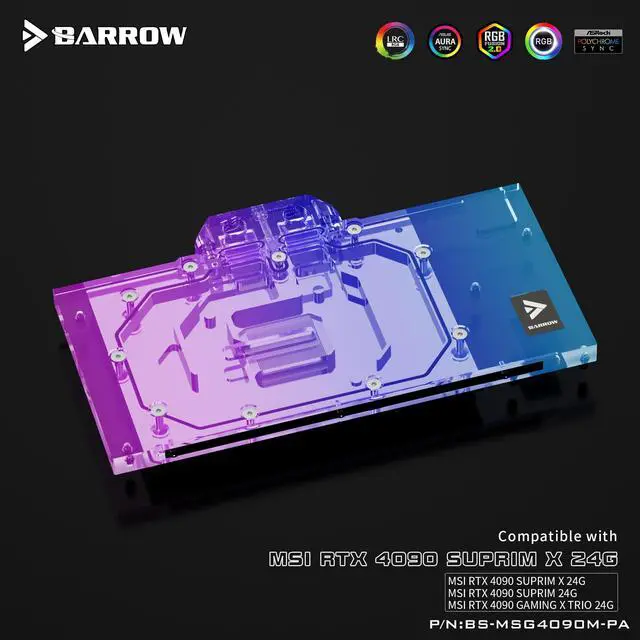 Alt view image 4 of 7 - Barrow GPU Water Block For MSI RTX 4090 Suprim X 24G/ Suprim 24G/ Gaming X Trio 24G, Full Cover With Backplate PC Water Cooling Cooler BS-MSG4090M-PA