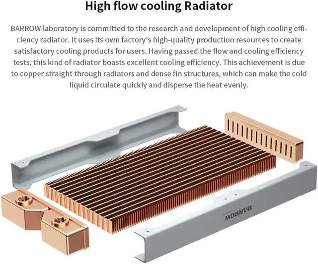 Alt view image 3 of 7 - Barrow 240mm Copper Radiator With 28mm Thick G1/4" Thread, White High-density Radiator For Computer Water Cooling system, 240 White Dabel-28a 240