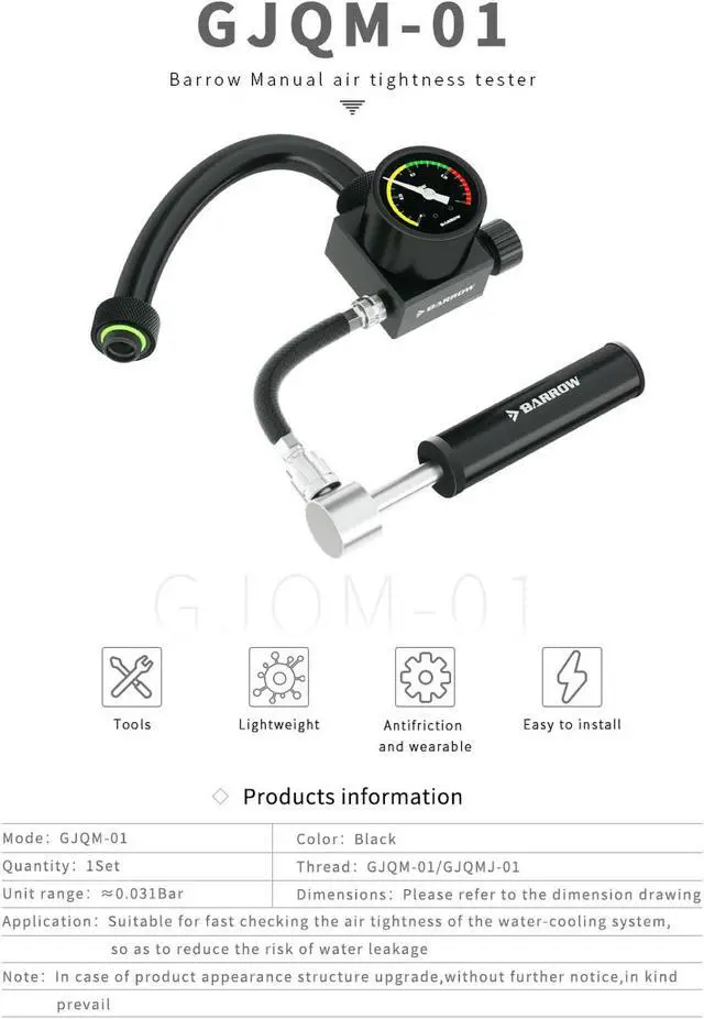 Alt view image 4 of 7 - Barrow Air Tightness Tester, Water Cooling Equipment Leak Pressure Leak Detector, For Testing Cooling Loop &Block Leakage GJQM-01