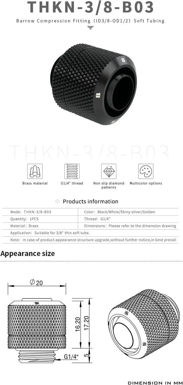 Alt view image 3 of 7 - Barrow Soft Tube Fitting Kit, Include 10x13mm (3/8"IDx1/2"OD) Tubing & Tube Fitting & Tube Cutter, Thread G1/4" Compression Tube Fitting AIO Kit For Water Cooling System, 10x13 White Kit