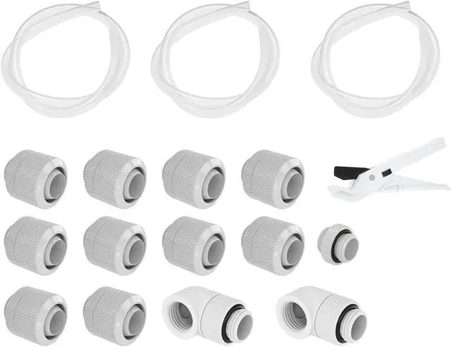 Main image of Barrow Soft Tube Fitting Kit, Include 10x13mm (3/8"IDx1/2"OD) Tubing & Tube Fitting & Tube Cutter, Thread G1/4" Compression Tube Fitting AIO Kit For Water Cooling System, 10x13 White Kit