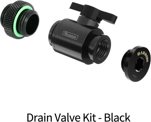 Alt view image 3 of 6 - Barrow Drain Valve Kit, Include Ball Valve & Male To Male Fitting & Plug, AIO Water Valve Kit For Water Cooling System, Black Kit