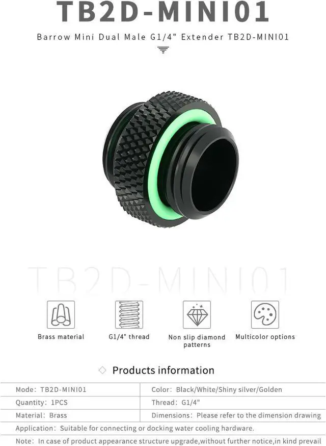 Alt view image 5 of 6 - Barrow Drain Valve Kit, Include Ball Valve & Male To Male Fitting & Plug, AIO Water Valve Kit For Water Cooling System, Black Kit