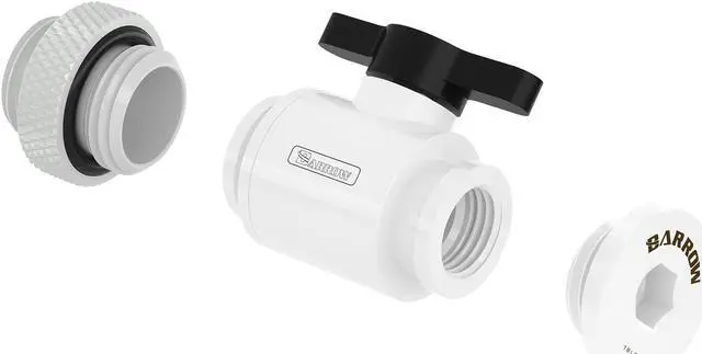 Main image of Barrow Drain Valve Kit, Include Ball Valve & Male To Male Fitting & Plug, AIO Water Valve Kit For Water Cooling System, White Kit