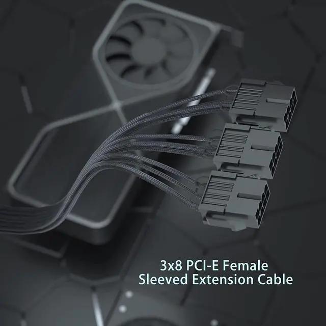 Alt view image 7 of 7 - FormulaMod PCIe 5.0 16pin(12+4pin) Sleeved Extension Cable, 12VHPWR 16pin To 3x PCIe 8pin Convert Cable, 600W 16AWG Adapter PSU Cable, With 12+4pin Dedicated Comb, Black