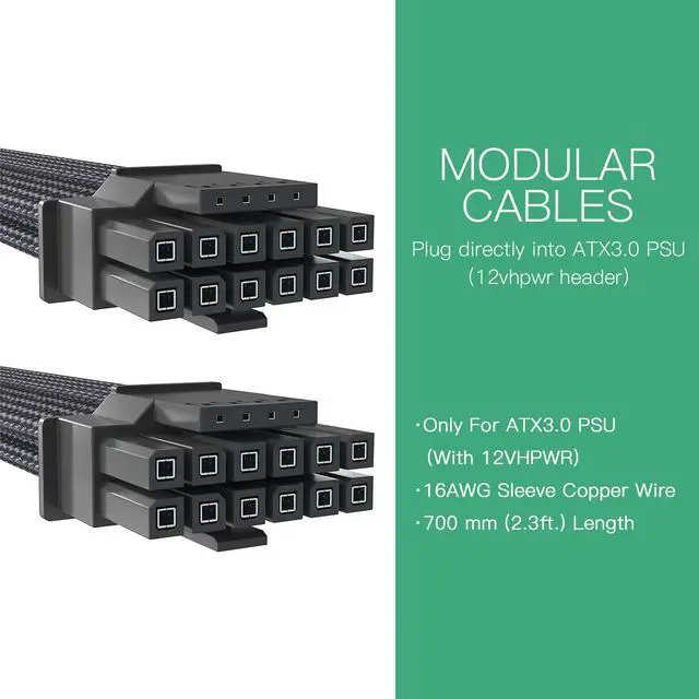 Alt view image 2 of 7 - FormulaMod PCIe 5.0 16pin(12+4pin) Sleeved Modular Cable, 12VHPWR Male To Male Power Cable, 600W 16AWG PSU Cable, With 12+4pin Dedicated Comb, White