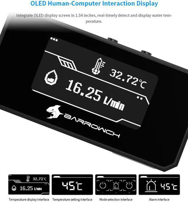Alt view image 4 of 7 - Barrowch OLED Display Multimode Protector, Alarm For Overheat, Abnormal Shutdown, Water Cooling Loop Protection, FBFT08 Black