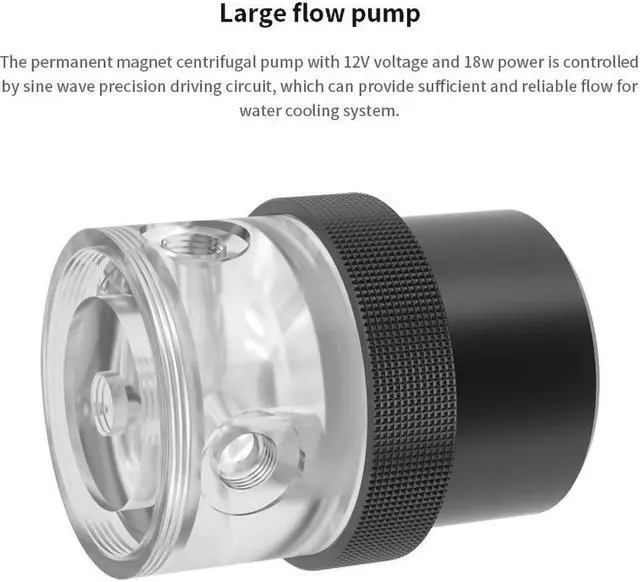 Alt view image 3 of 7 - Barrow 18W PWM Pump, D5 Series Multi-color Combination With Aluminum Alloy Heatsink Cover, Water Cooling Pump, SPG40A-X POM Top with Black Cover