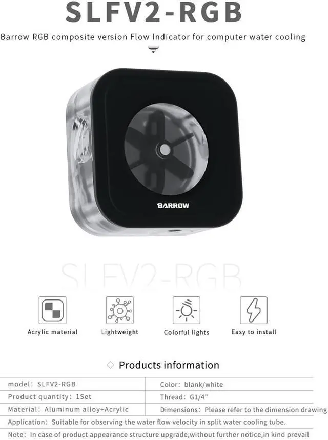 Alt view image 3 of 5 - Barrow Aluminum Alloy Panel, Water Flow Meter LRC2.0(5v 3pin) Lighting System Multiple Blade Colors, For Water Cooling, SLFV2-RGB Black