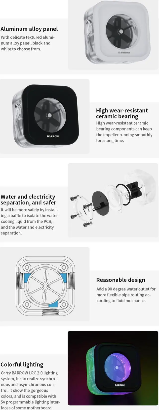 Alt view image 4 of 5 - Barrow Aluminum Alloy Panel, Water Flow Meter LRC2.0(5v 3pin) Lighting System Multiple Blade Colors, For Water Cooling, SLFV2-RGB Black