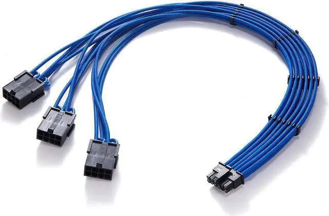 Main image of FormulaMod RTX 3090TI 4090 16Pin(12+4) to 3x8Pin PCI-E 5.0 Sleeved Extension Cable,12Pin to 3x8Pin Compatible 3090ti and RTX4090 4080 Series,17.7 inch with Cable Combs Blue