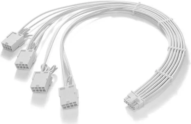 Main image of FormulaMod 16AWG RTX 4090 4080 4070TI 3090Ti16Pin(12+4) to 4x8Pin PCI-E 5.0 Sleeved Extension Cable,12Pin to 4x8Pin, 17.7 inch with Cable Combs White