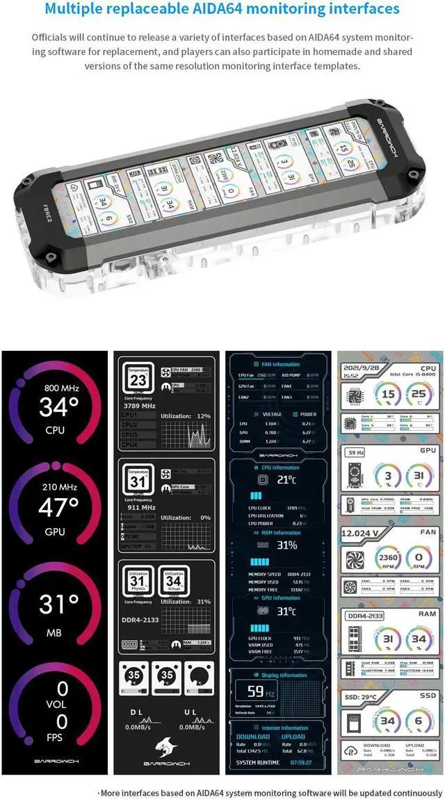 Alt view image 4 of 7 - Barrowch FBRE2 Reservoir With Extended Display Screen, 8.8-inch Reservoir, DIY Water Cooling Accessories Real Time Monitoring Gray