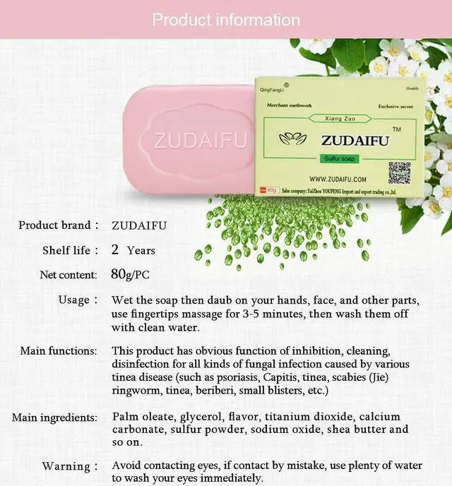 Alt view image 2 of 7 - 10 Pieces ZuDaiFu Sulfur Soap Herbal Antibacterial Soap Antiphlogistic Psoriasis Eczema Treatment Skin Rash