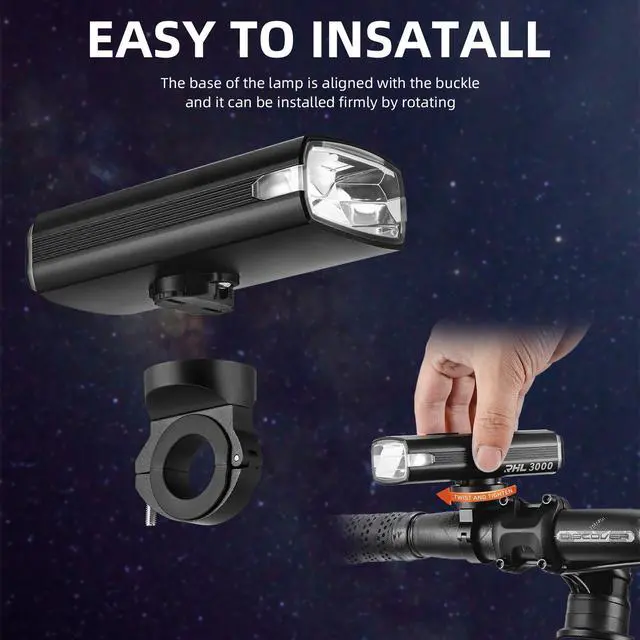 Alt view image 7 of 7 - ROCKBROS 2023 New Bike Light - 10000mAh USB-C Rechargeable Bike Headlight - 3000 Lumen Ultra Bright - Over 24 Hours Runtime - Aluminum Alloy Build - IPX6 Waterproof - A Must-Have for Night Riding