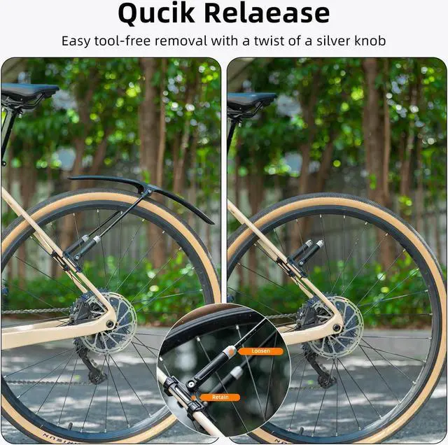 Alt view image 4 of 7 - ROCKBROS Road Bike Fenders Set - Quick Release Lightweight Road Bicycle Fenders for 700C Bikes - Adjustable and Easy to Install Rear and Front Bike Mud Guard