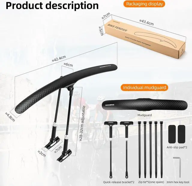Alt view image 6 of 7 - ROCKBROS Road Bike Fenders Set - Quick Release Lightweight Road Bicycle Fenders for 700C Bikes - Adjustable and Easy to Install Rear and Front Bike Mud Guard