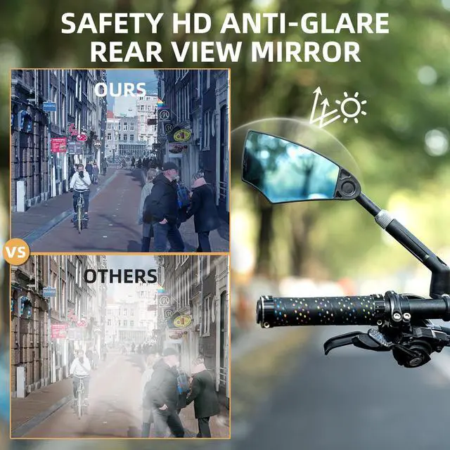 Alt view image 2 of 7 - ROCKBROS 2023 Newest Handlebar Bike Mirror Adjustable Safe Rear View Mirror Anti-glare Lens Scratch Resistant Glass Lens 360 Degree Flat Rotation Bike Accessories Suitable For 21-24mm Handlebar