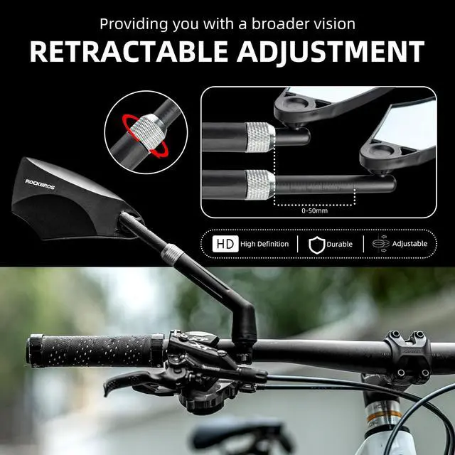 Alt view image 3 of 7 - ROCKBROS 2023 Newest Handlebar Bike Mirror Adjustable Safe Rear View Mirror Anti-glare Lens Scratch Resistant Glass Lens 360 Degree Flat Rotation Bike Accessories Suitable For 21-24mm Handlebar