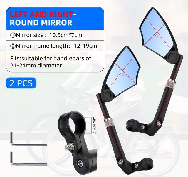 Alt view image 6 of 7 - ROCKBROS 2023 Newest Handlebar Bike Mirror Adjustable Safe Rear View Mirror Anti-glare Lens Scratch Resistant Glass Lens 360 Degree Flat Rotation Bike Accessories Suitable For 21-24mm Handlebar