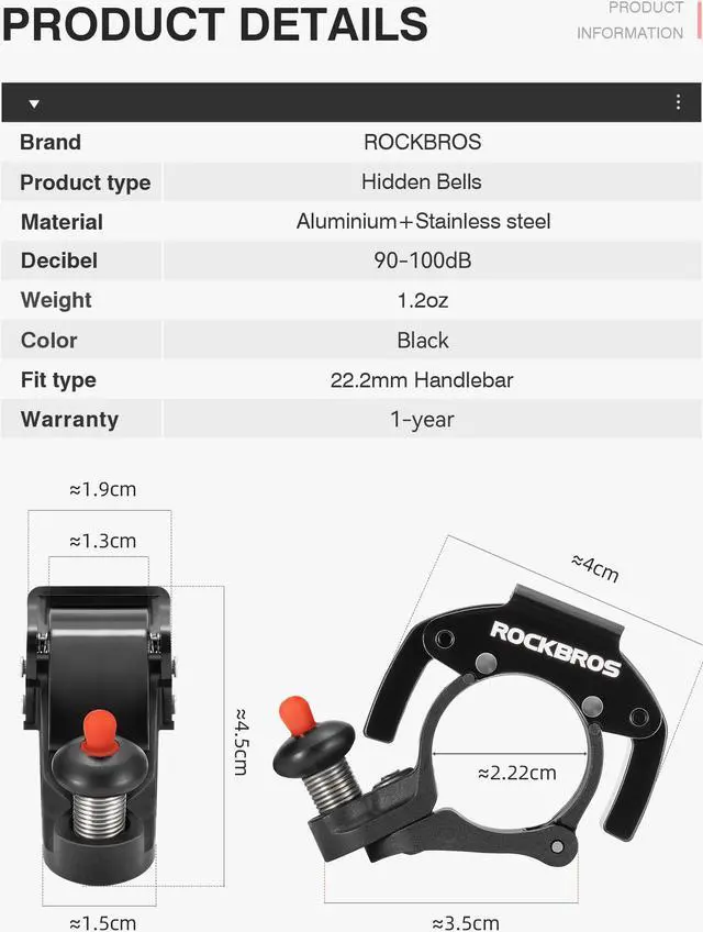 Alt view image 5 of 7 - ROCKBROS Bike Bells Hidden MTB Bells Bicycle Bells for 22.2mm Handlebars, More than 100dB, Clear & Long Sound Ringer, Mountain Bike, Scooter, Youth Bike