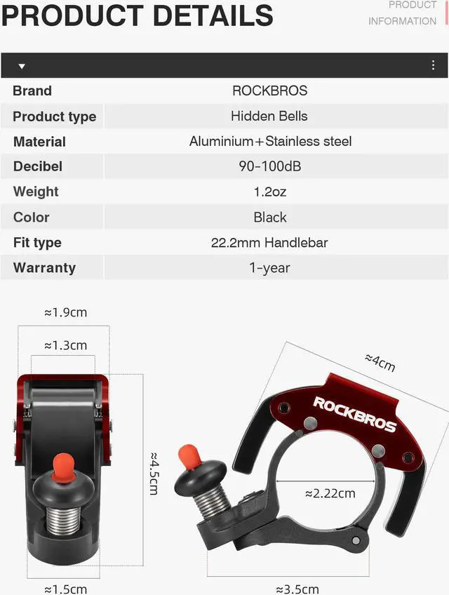 Alt view image 5 of 7 - ROCKBROS Bike Bells Hidden MTB Bells Bicycle Bells for 22.2mm Handlebars, More than 100dB, Clear & Long Sound Ringer, Mountain Bike, Scooter, Youth Bike Red