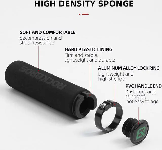 Alt view image 3 of 5 - ROCKBROS Bike Grips Foam Single Lock on Bicycle Handle Bar Soft Comfortable Non-Slip Bike Handle Grips for BMX Mountain MTB Beach Cruiser Scooter
