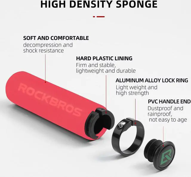 Alt view image 3 of 5 - ROCKBROS Bike Grips Foam Single Lock on Bicycle Handle Bar Soft Comfortable Non-Slip Bike Handle Grips for BMX Mountain MTB Beach Cruiser Scooter Red Black lock