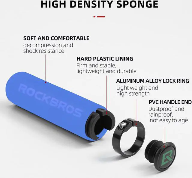 Alt view image 3 of 5 - ROCKBROS Bike Grips Foam Single Lock on Bicycle Handle Bar Soft Comfortable Non-Slip Bike Handle Grips for BMX Mountain MTB Beach Cruiser Scooter Blue Black lock