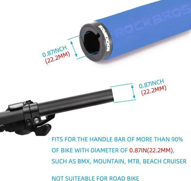 Alt view image 4 of 5 - ROCKBROS Bike Grips Foam Single Lock on Bicycle Handle Bar Soft Comfortable Non-Slip Bike Handle Grips for BMX Mountain MTB Beach Cruiser Scooter Blue Black lock